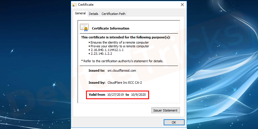 On the pop – up window, you can see valid from and to as shown in the image.