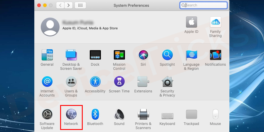 Under system preferences, select network option.