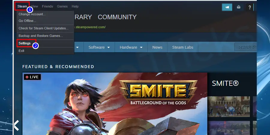 Navigate to your Steam client and then click settings.