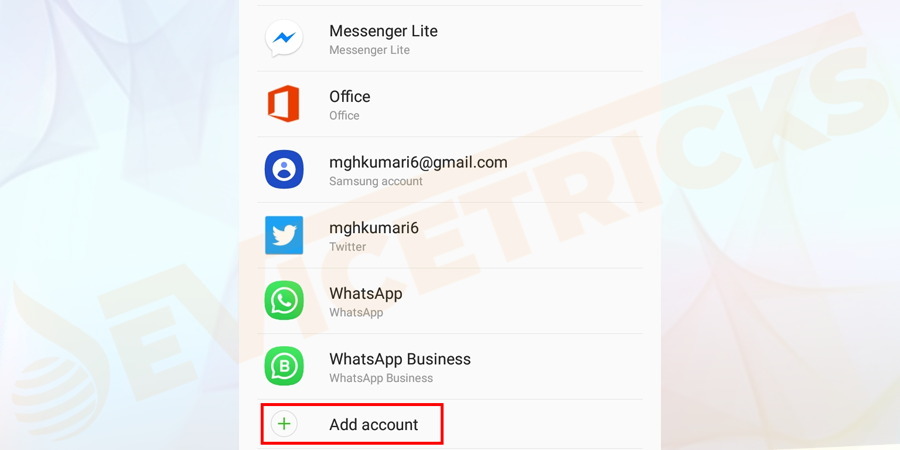 Add account option > click on it > and add a new or old account again