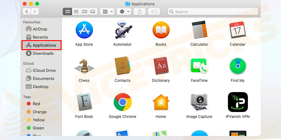 And move to the Applications folder > and select the app related to the Alexa virus or the one seems suspicious.