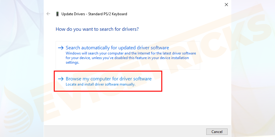 Then select 'Browse my computer for driver software'.