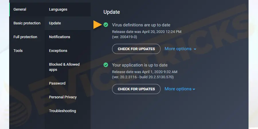 Check your Antivirus is Updated