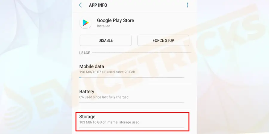 Then under the Disable, Uninstall updates and Force stop buttons > you can see the App notifications & other options as well. Click on Storage.