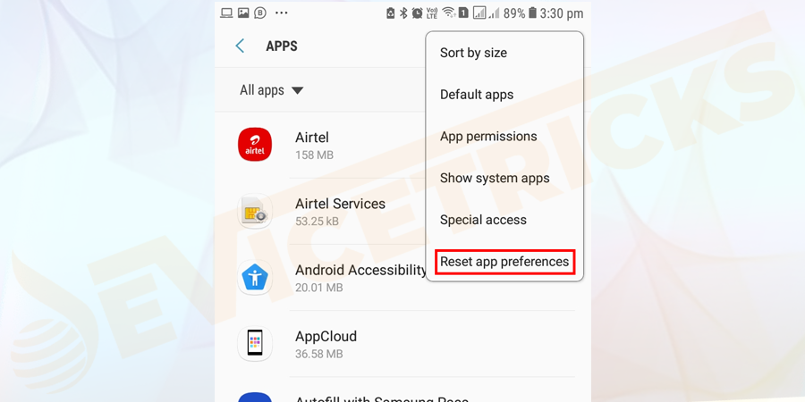 After that, click on the Reset app preferences option.