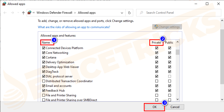 And scroll down till you locate Discord and tick the box left side of Discord > and tick the Private box.