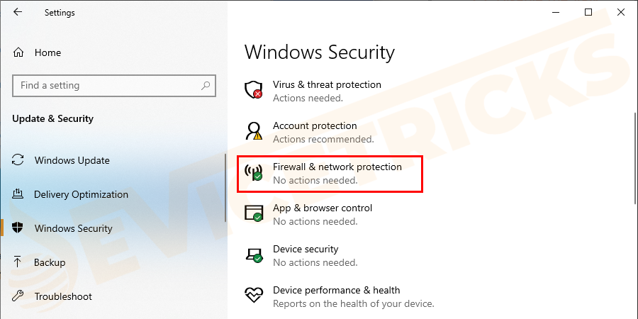 And click on the Firewall & Network Protection