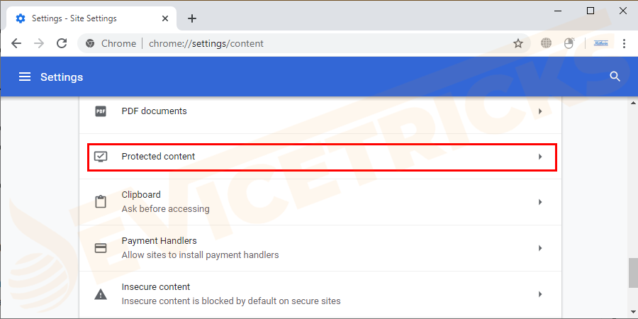 Then scroll to Protected content > click on it.