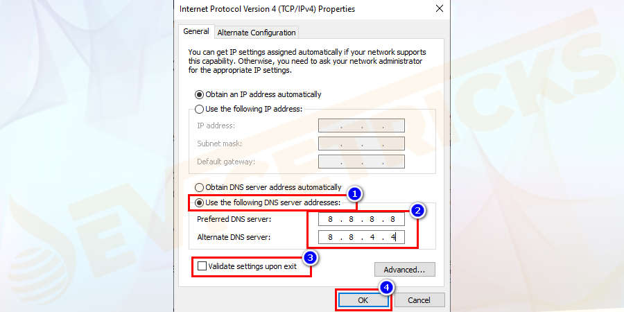 Uncheck the option Validate settings upon exit and click on the OK button.