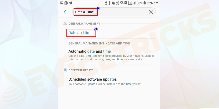 First, open Settings > from the above search bar > search for ‘Date & Time’ and tap on Date & time.