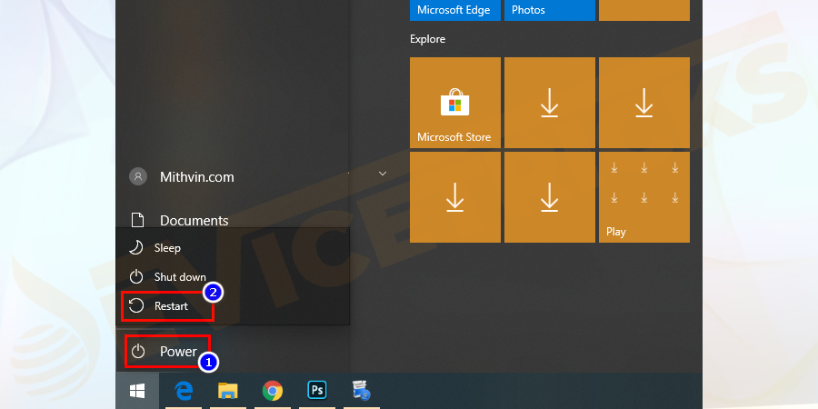 To restart your PC/laptop – Go to Start > click Power > choose Restart to restart your device right away.