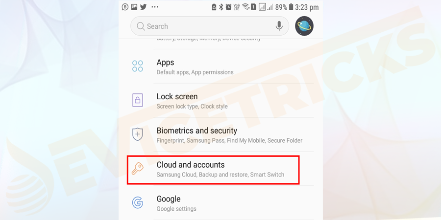 First, go to the Settings > scroll down till you locate Accounts & Sync option and click on it.