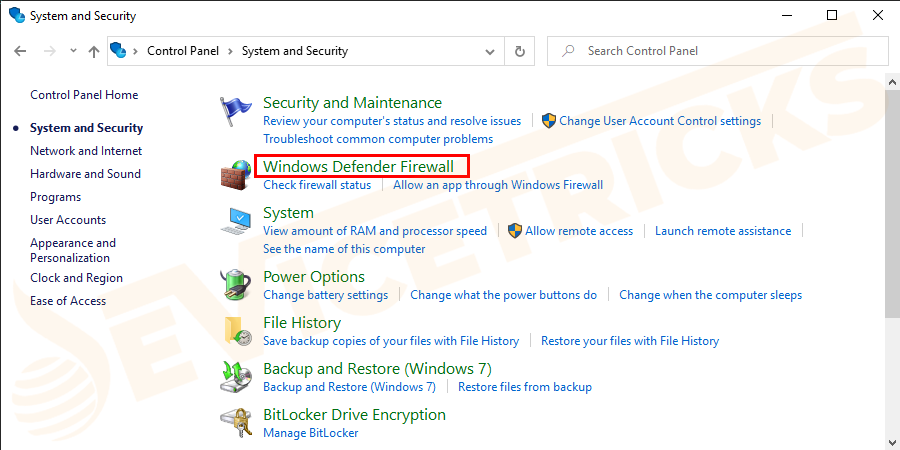 Then Windows Defender Firewall.