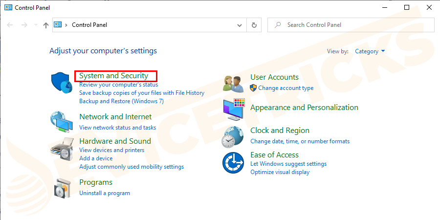 Now, click on System and Security.