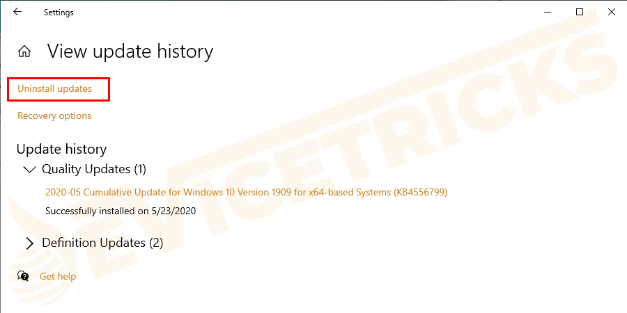 Then on the next window, click on Uninstall updates. And wait for the list to show up the entire Windows updates installed on your computer.