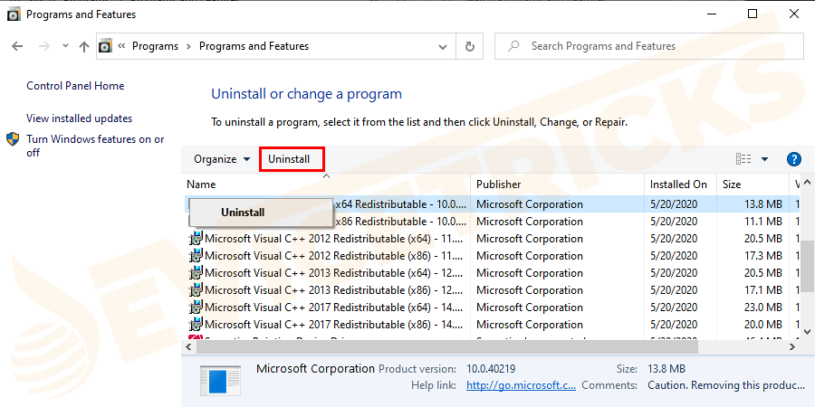 And scroll down to find your installed antivirus software and then right-click on it and choose Uninstall.