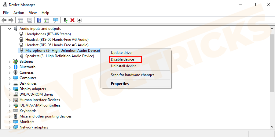 Right-click on your mic > select Disable device.