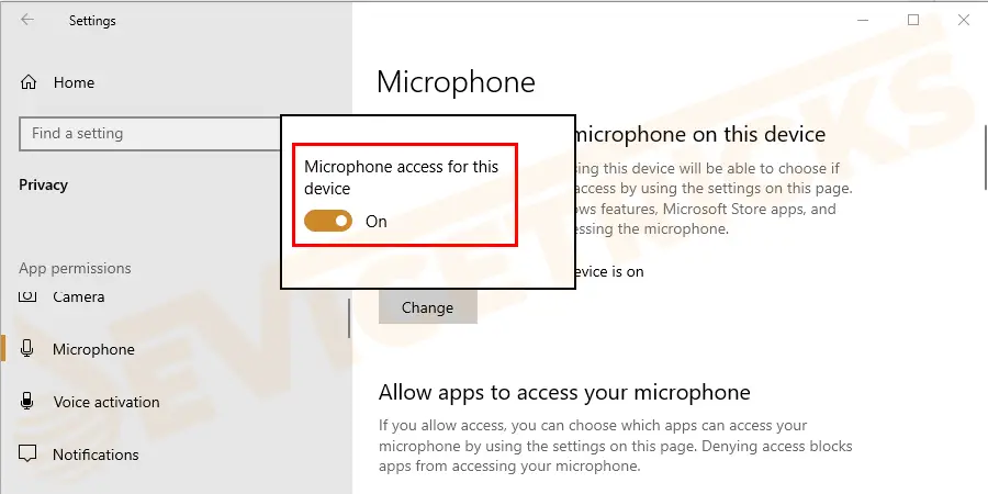 Check if the button for Microphone access for this device was set to Off, then simply turn it on.