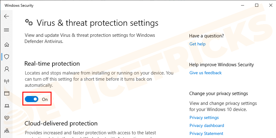 And disable the Real-time protection.
