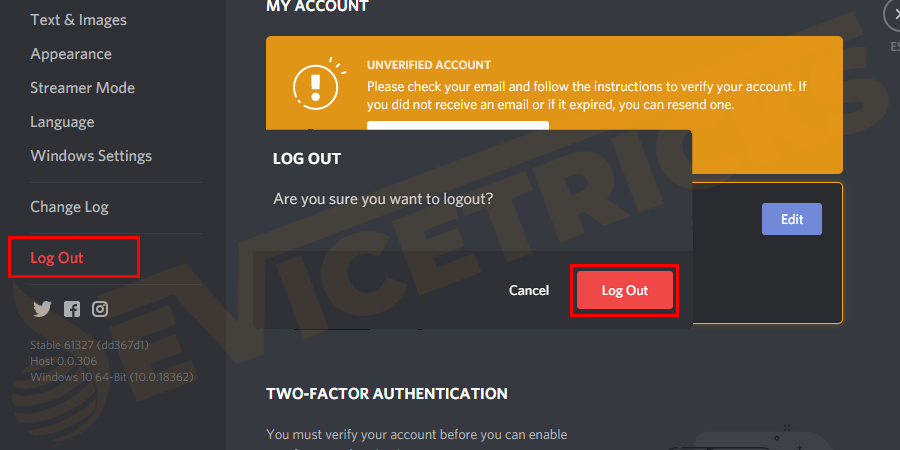 Now a new window appears> click on Log Out.