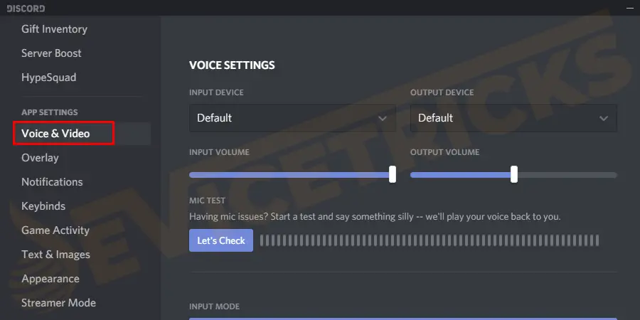 Then On the left side > select Voice & Video option.