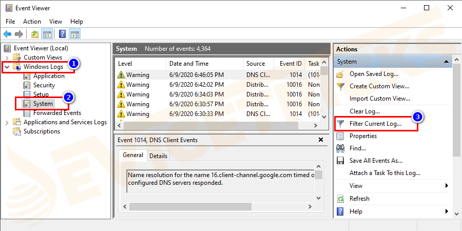 Then in the right box click Filter Current Log.