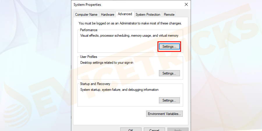 And in the Performance box > click Settings.