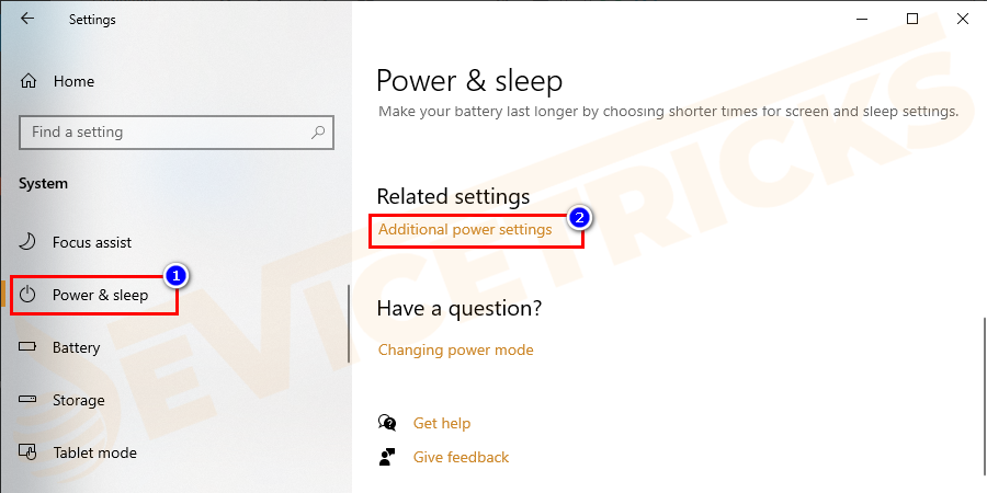 Navigate to Power & sleep > and click Additional power settings.