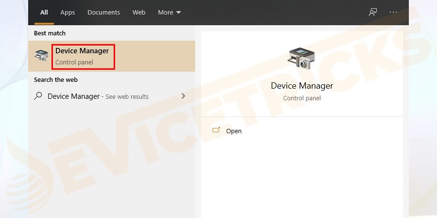 First right-click on Start> in search box type Device Manager > open Device Manager.