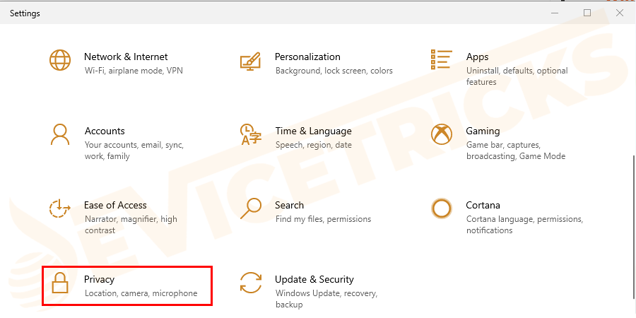 Open Windows Settings and click on Privacy.