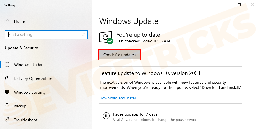 Now in window appears > click Windows update > Check for updates.