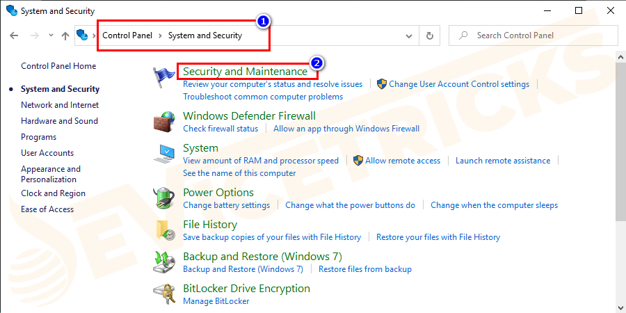 Then click on System and Security >click on Security and Maintenance > Troubleshooting.