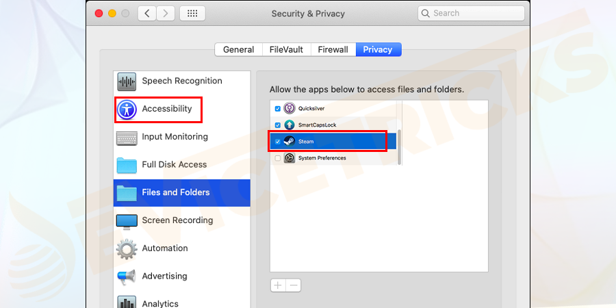 click on Accessibility> locate Steam