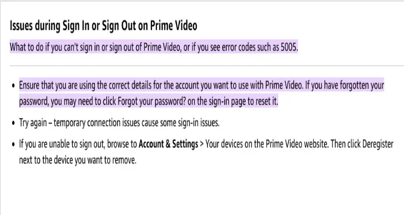 Amazon Prime Video Error 5005