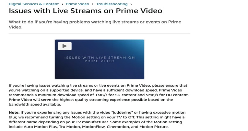Issues with Live Streams on Prime Video